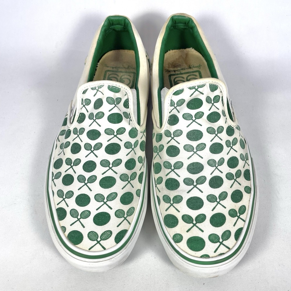 Vans Vault Slip-On Tennis Racket Green White Canvas Sneakers Mens 11 VTG